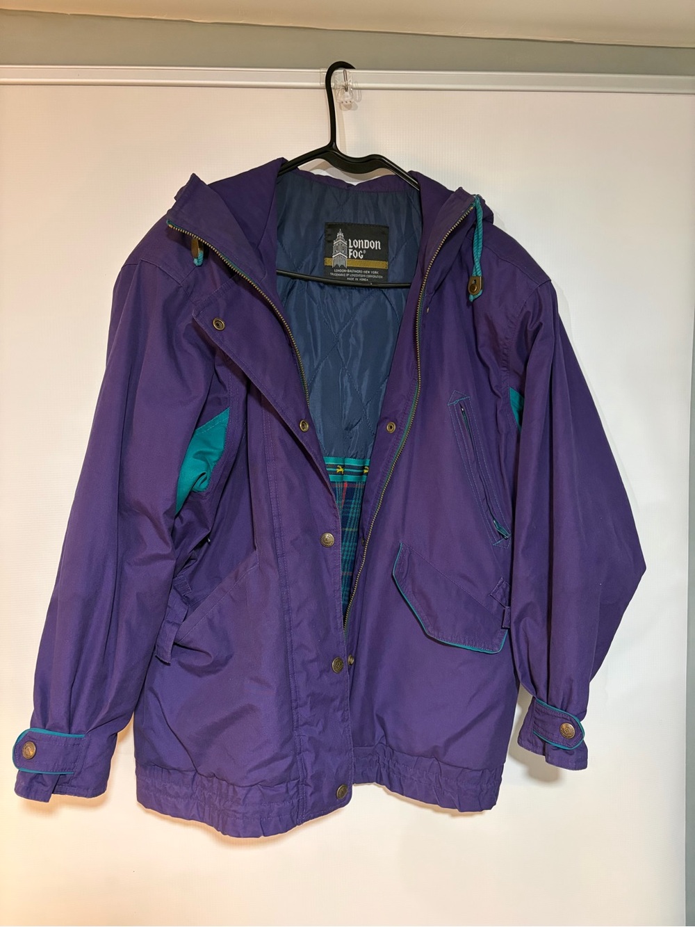 London Fog Purple Hooded Ski Jacket with Teal Accents